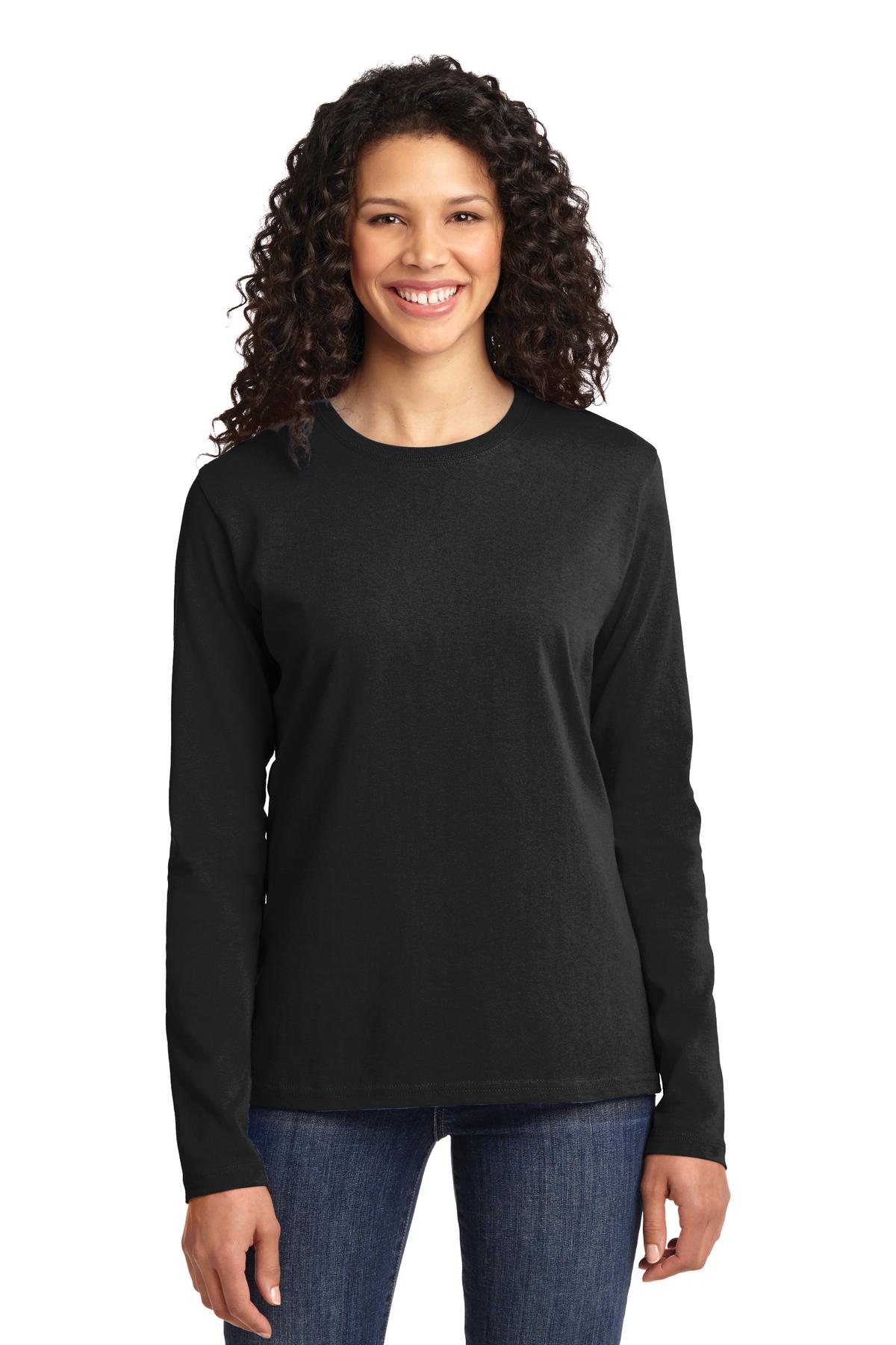 Port & Company Women's Long Sleeve Core Cotton Tee. LPC54LS Jet Black