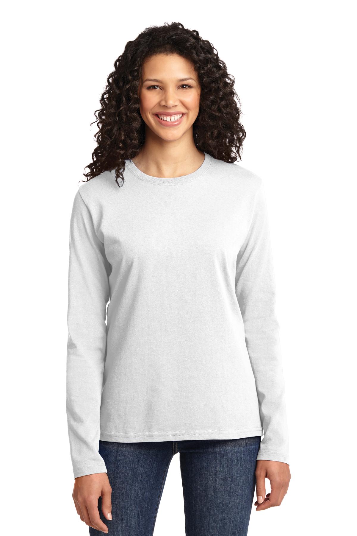 Port & Company Women's Long Sleeve Core Cotton Tee. LPC54LS White