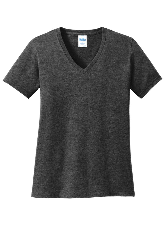 Port & Company Women's Core Cotton V-Neck Tee. LPC54V Dark Heather Grey