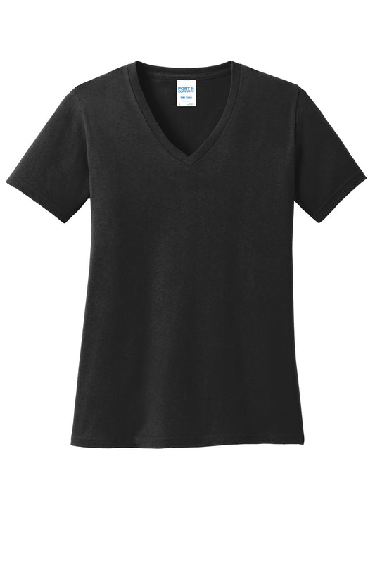 Port & Company Women's Core Cotton V-Neck Tee. LPC54V Jet Black