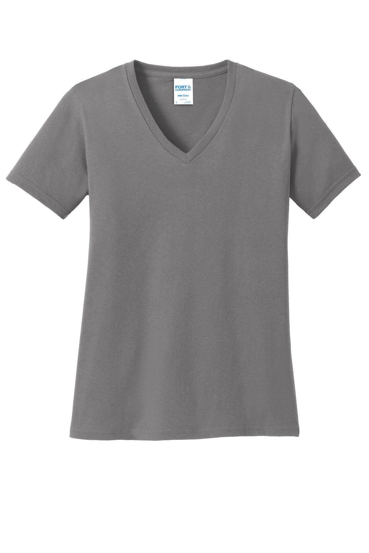 Port & Company Women's Core Cotton V-Neck Tee. LPC54V Medium Grey
