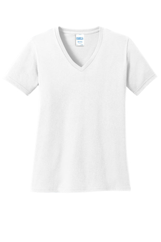 Port & Company Women's Core Cotton V-Neck Tee. LPC54V White