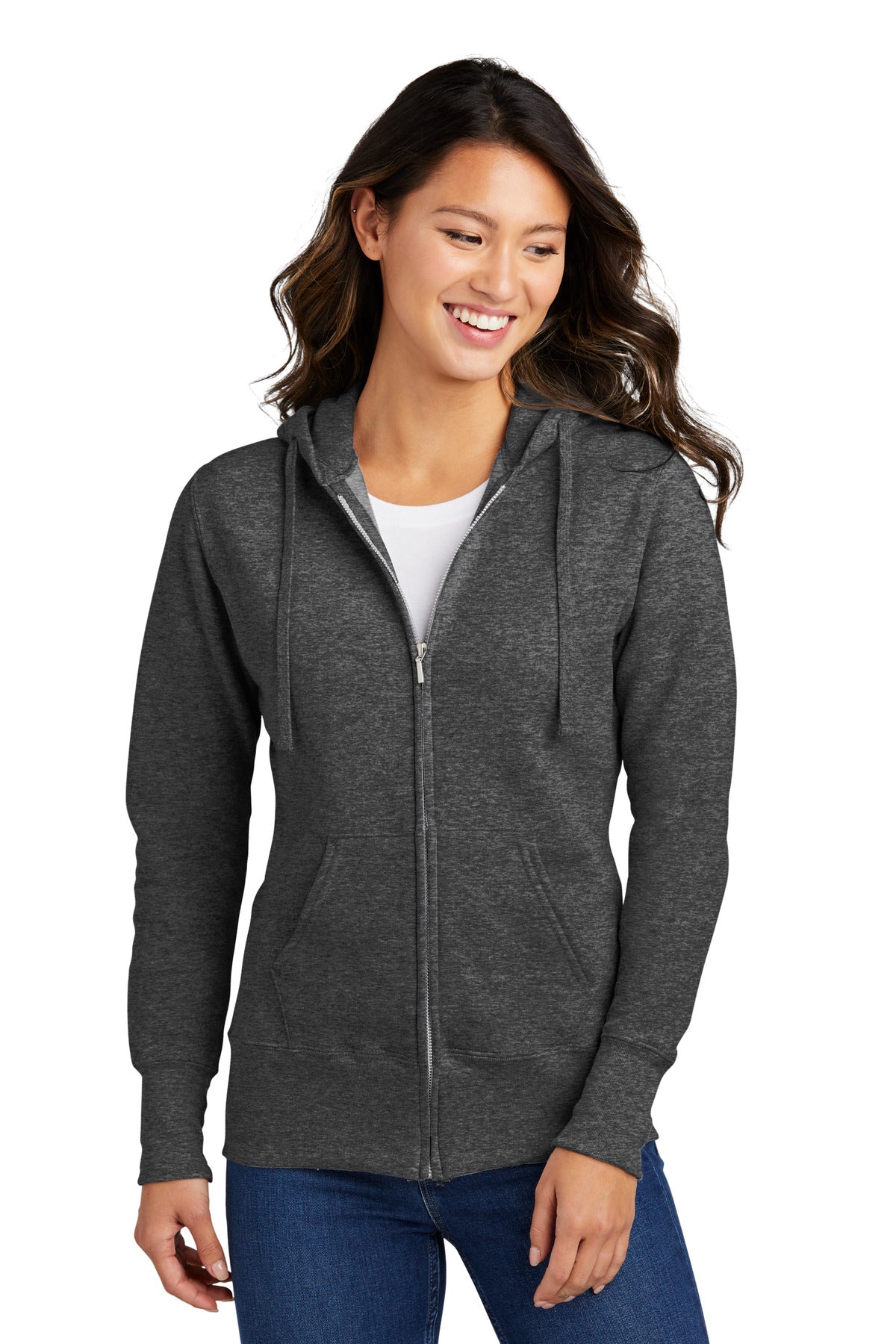 Port & Company Women's Core Fleece Full-Zip Hooded Sweatshirt. LPC78ZH Dark Heather Grey