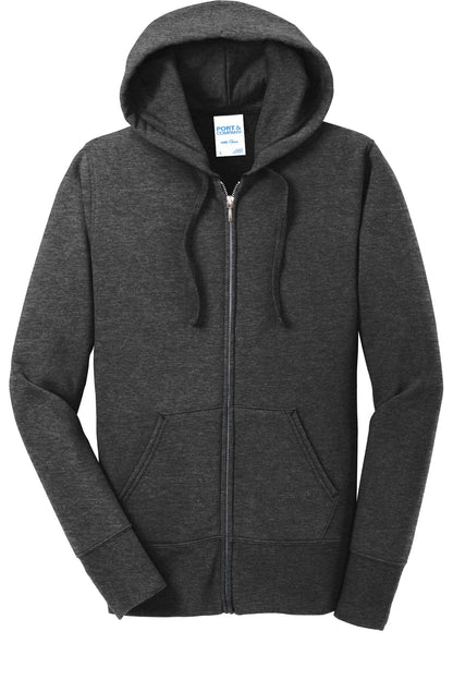 Port & Company Women's Core Fleece Full-Zip Hooded Sweatshirt. LPC78ZH Dark Heather Grey