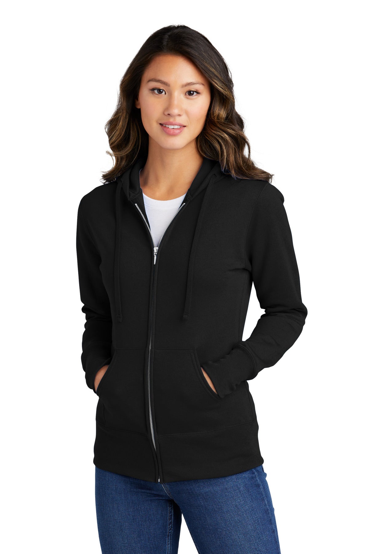 Port & Company Women's Core Fleece Full-Zip Hooded Sweatshirt. LPC78ZH Jet Black