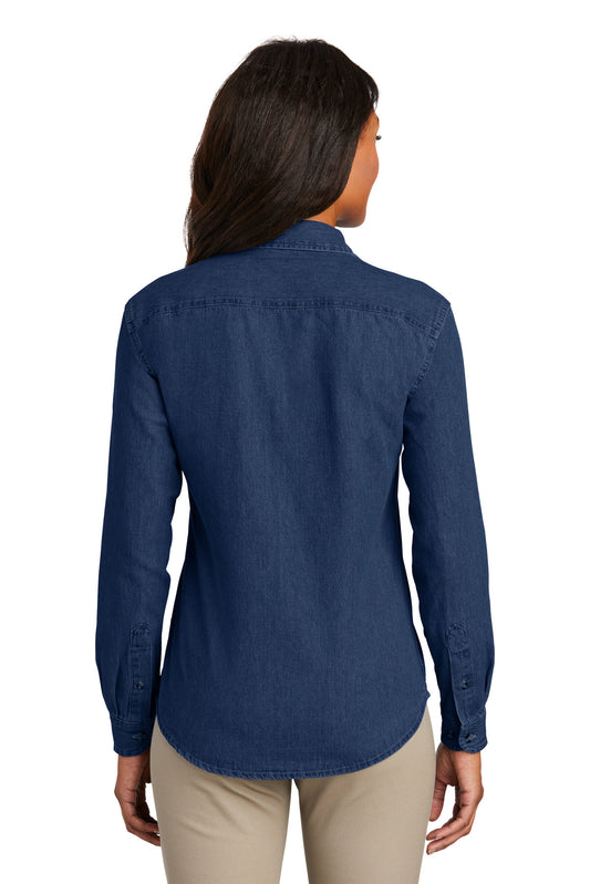 Port & Company Women's Long Sleeve Value Denim Shirt.  LSP10 Ink Blue