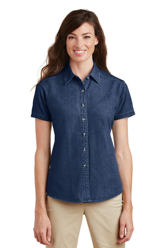 Port & Company Women's Short Sleeve Value Denim Shirt.  LSP11 Ink Blue