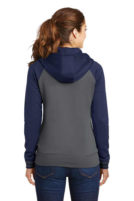 Sport-Tek Women's Sport-Wick Varsity Fleece Full-Zip Hooded Jacket. LST236 Dark Smoke Grey/ Navy