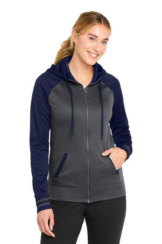 Sport-Tek Women's Sport-Wick Varsity Fleece Full-Zip Hooded Jacket LST236 Dark Smoke Grey/ Navy