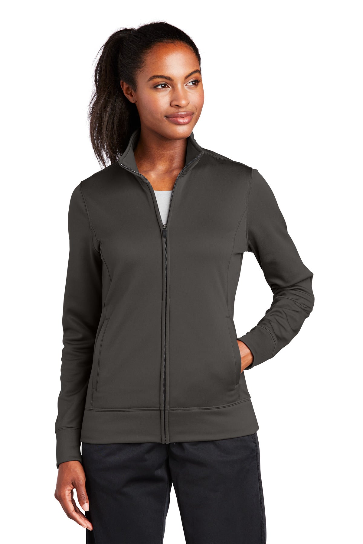 Sport-Tek Women's Sport-Wick Fleece Full-Zip Jacket.  LST241 Iron Grey