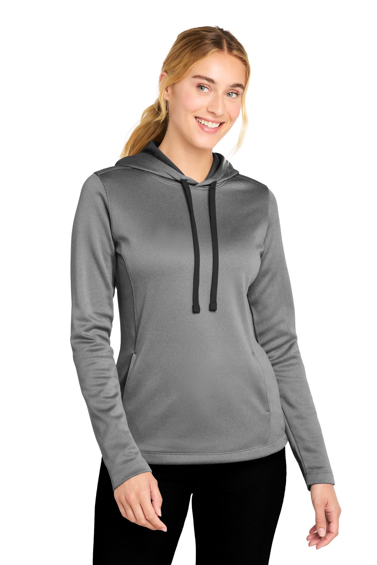 Sport-Tek Women's PosiCharge Sport-Wick Heather Fleece Hooded Pullover LST264 Black Heather