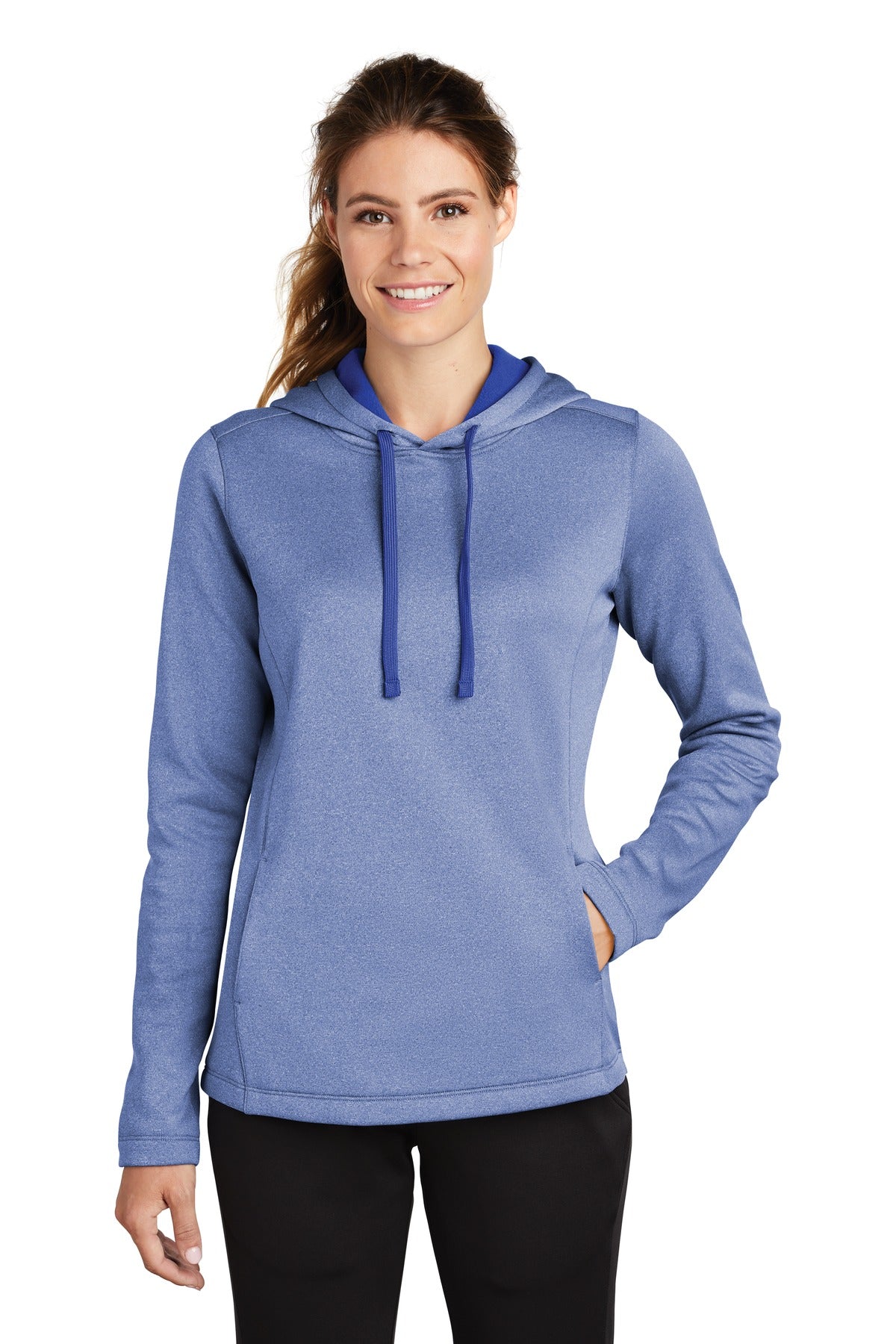 Sport-Tek  Women's PosiCharge  Sport-Wick  Heather Fleece Hooded Pullover. LST264 True Royal Heather