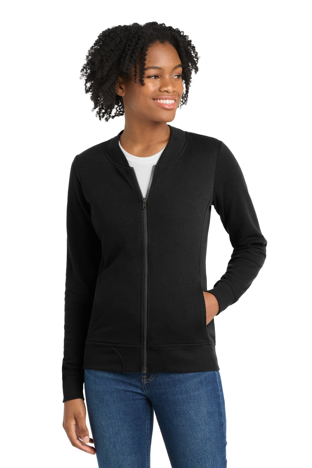 Sport-Tek Women's Lightweight French Terry Bomber LST274 Black
