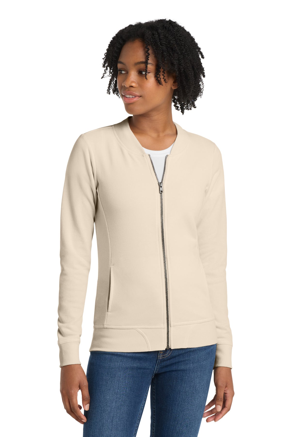 Sport-Tek Women's Lightweight French Terry Bomber LST274 Ecru