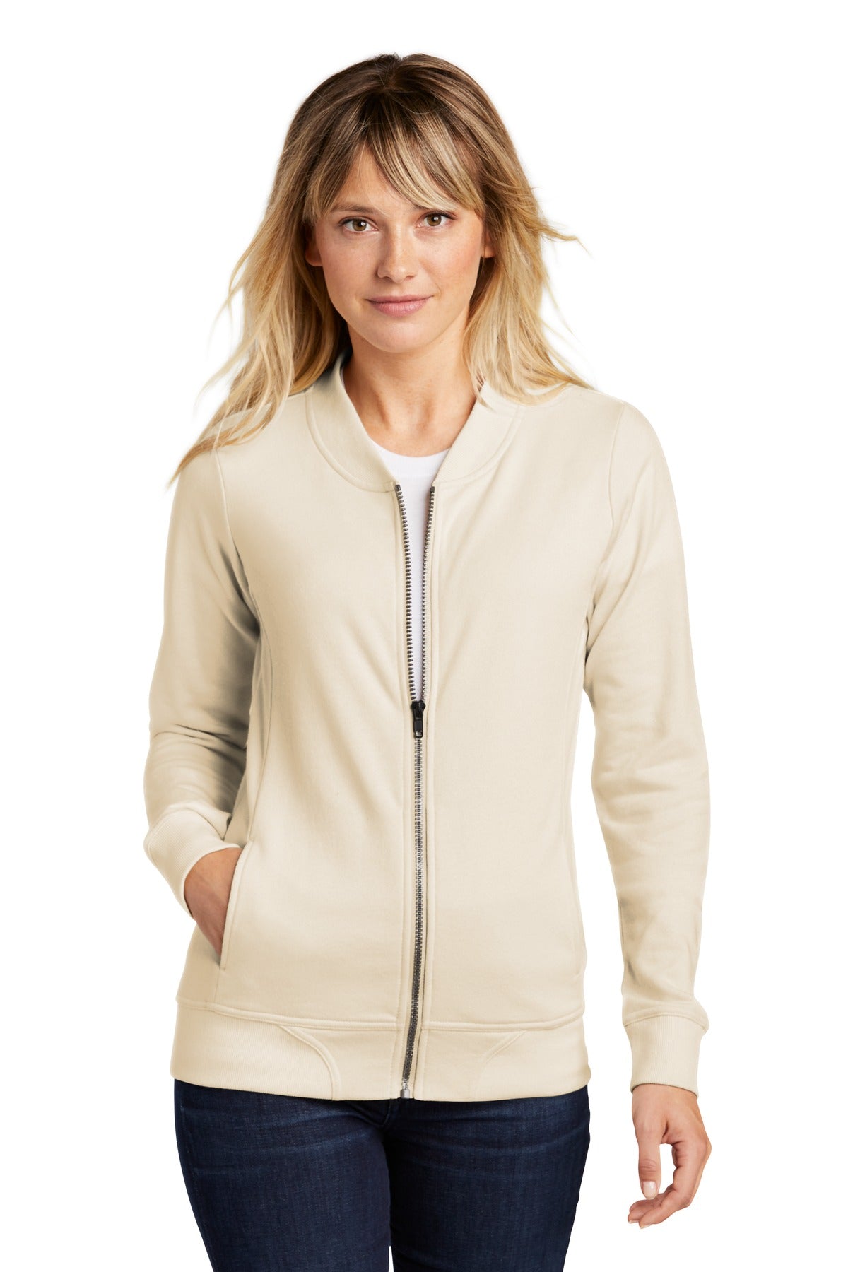 Sport-Tek  Women's Lightweight French Terry Bomber LST274 Ecru