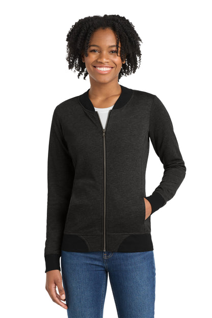 Sport-Tek Women's Lightweight French Terry Bomber LST274 Heather Black
