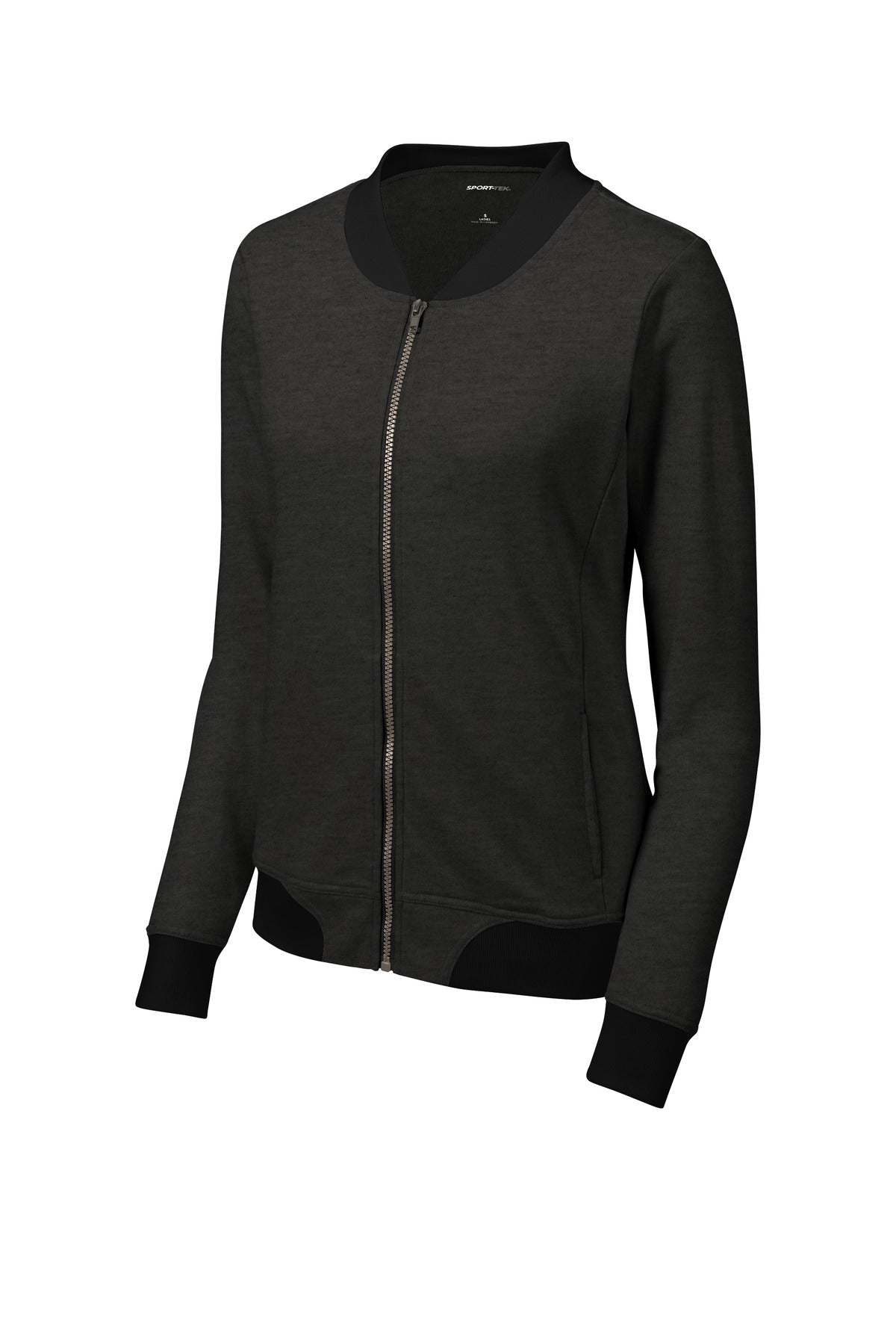 Sport-Tek  Women's Lightweight French Terry Bomber LST274 Heather Black