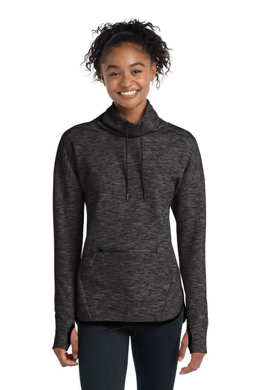 Sport-Tek Women's Triumph Cowl Neck Pullover LST280 Black Heather