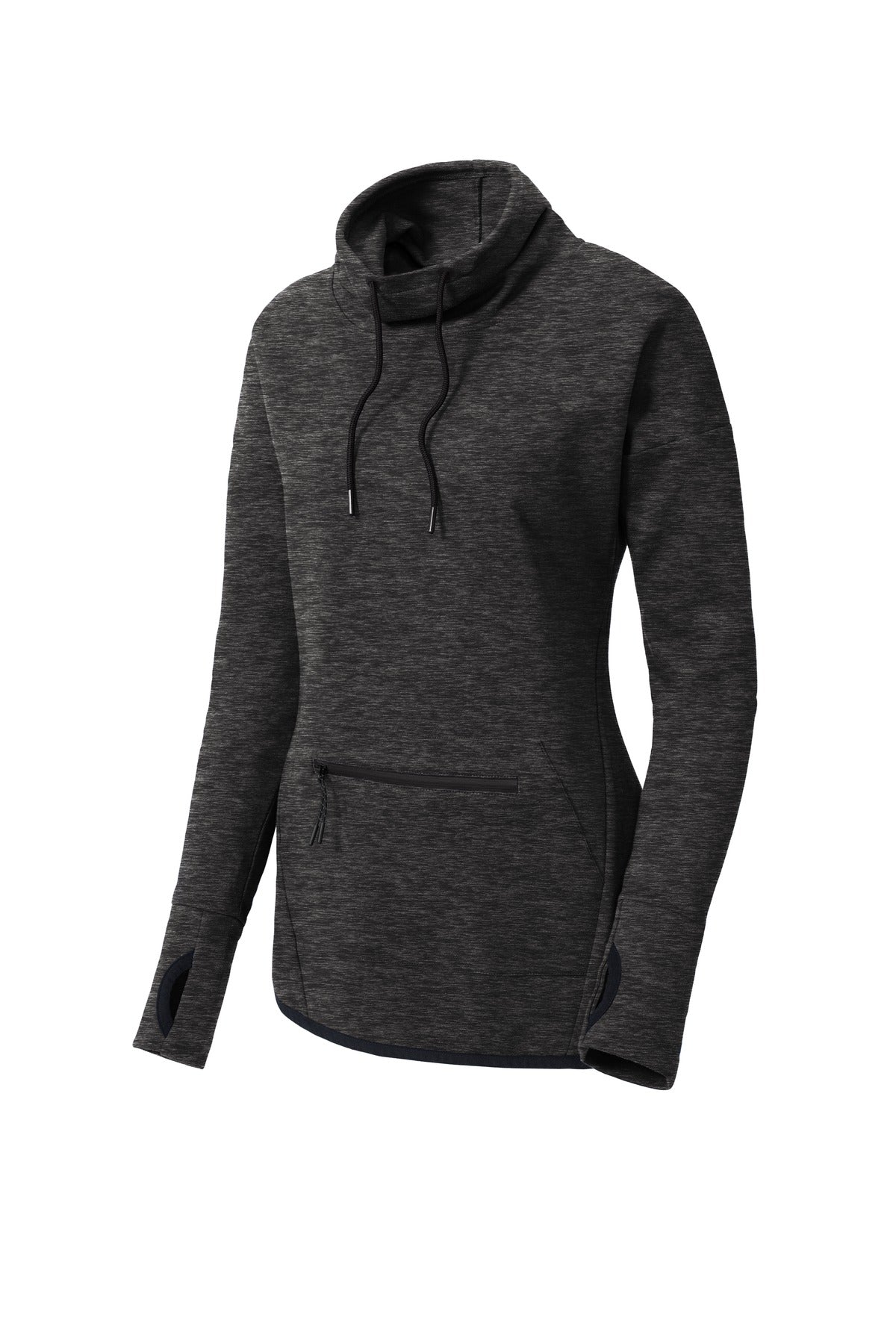 Sport-Tek Women's Triumph Cowl Neck Pullover LST280 Black Heather