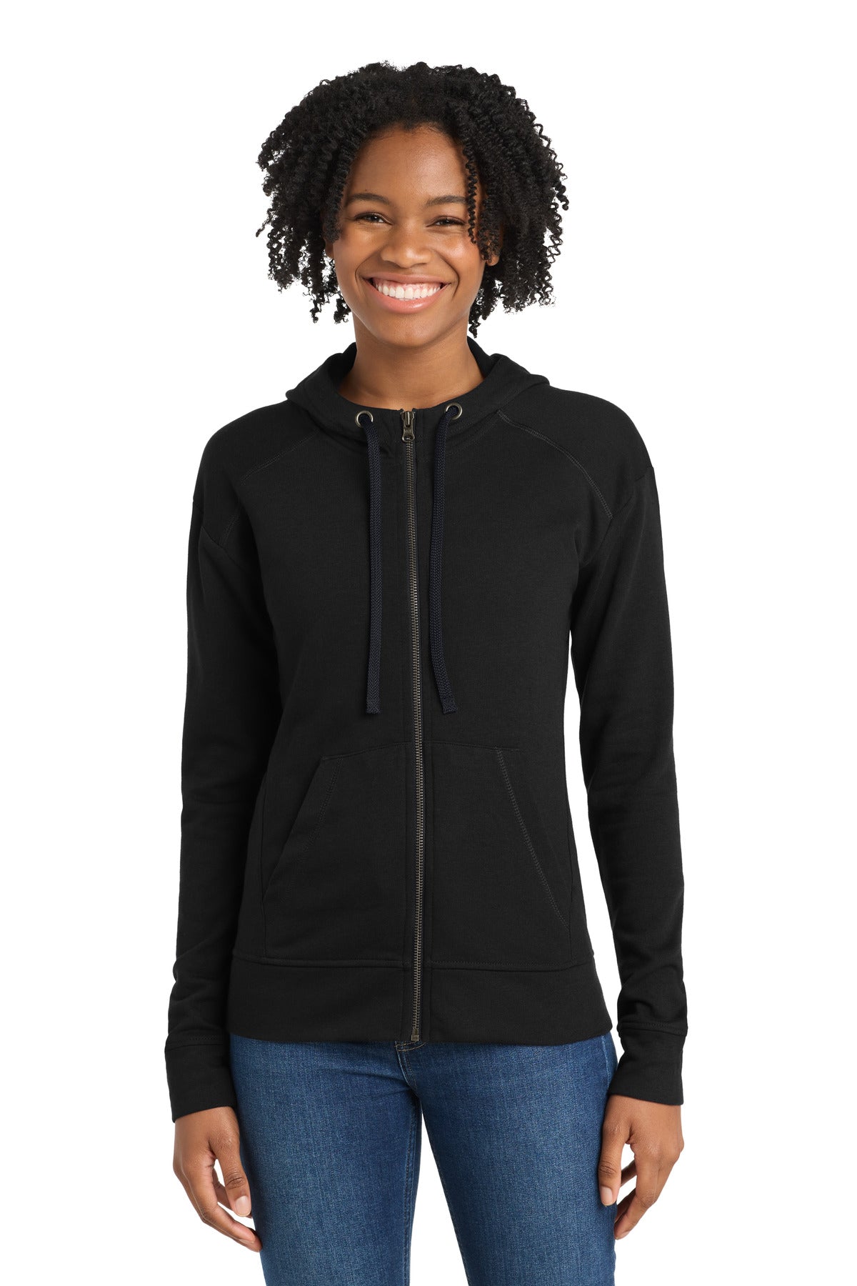 Sport-Tek Women's PosiCharge Tri-Blend Wicking Fleece Full-Zip Hooded Jacket LST293 Black Triad Solid
