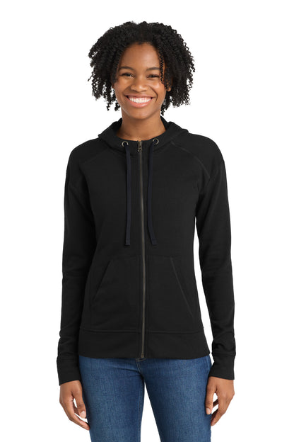 Sport-Tek Women's PosiCharge Tri-Blend Wicking Fleece Full-Zip Hooded Jacket LST293 Black Triad Solid