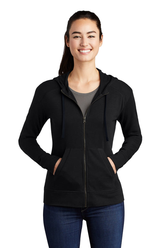 Sport-Tek  Women's PosiCharge  Tri-Blend Wicking Fleece Full-Zip Hooded Jacket LST293 Black Triad Solid