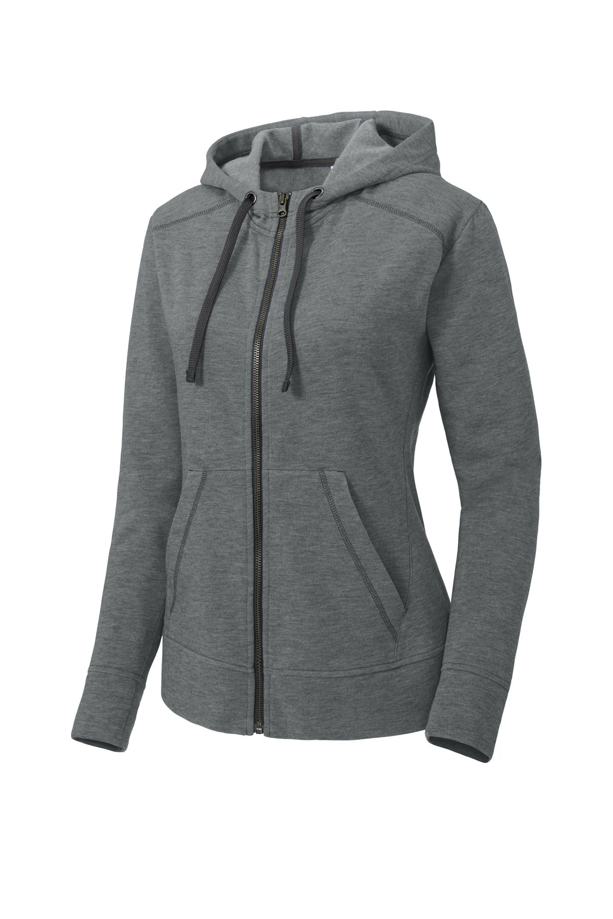 Sport-Tek  Women's PosiCharge  Tri-Blend Wicking Fleece Full-Zip Hooded Jacket LST293 Dark Grey Heather
