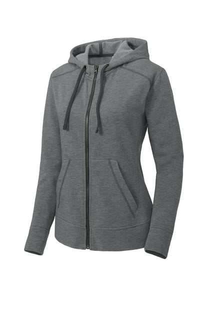 Sport-Tek  Women's PosiCharge  Tri-Blend Wicking Fleece Full-Zip Hooded Jacket LST293 Dark Grey Heather