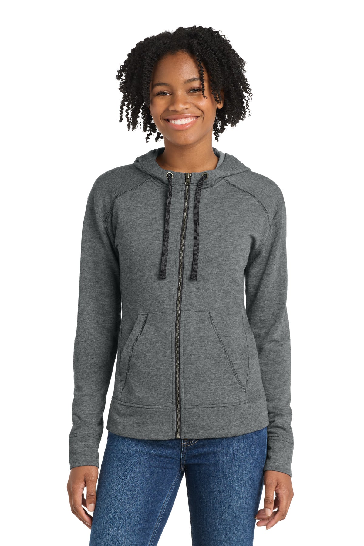Sport-Tek Women's PosiCharge Tri-Blend Wicking Fleece Full-Zip Hooded Jacket LST293 Dark Grey Heather
