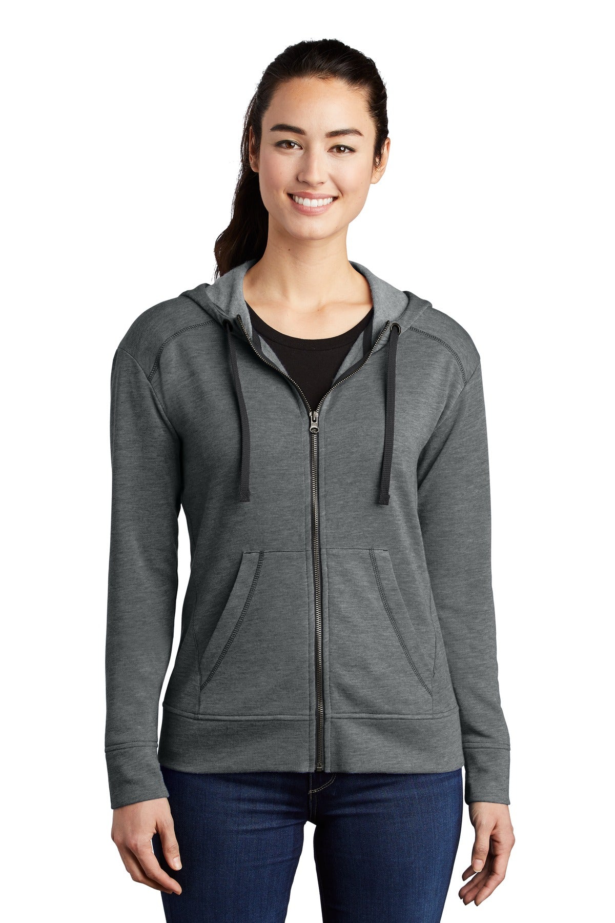 Sport-Tek  Women's PosiCharge  Tri-Blend Wicking Fleece Full-Zip Hooded Jacket LST293 Dark Grey Heather