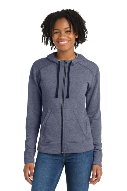 Sport-Tek Women's PosiCharge Tri-Blend Wicking Fleece Full-Zip Hooded Jacket LST293 True Navy Heather