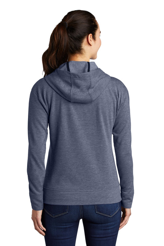 Sport-Tek  Women's PosiCharge  Tri-Blend Wicking Fleece Full-Zip Hooded Jacket LST293 True Navy Heather