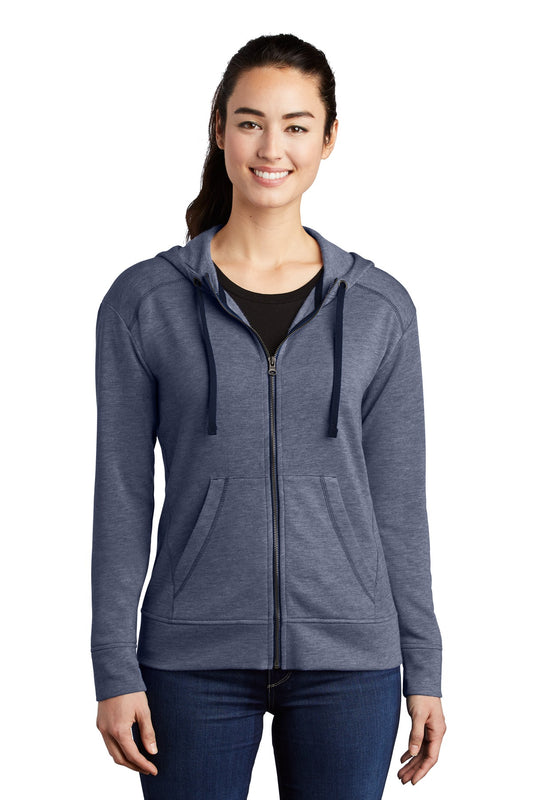 Sport-Tek  Women's PosiCharge  Tri-Blend Wicking Fleece Full-Zip Hooded Jacket LST293 True Navy Heather