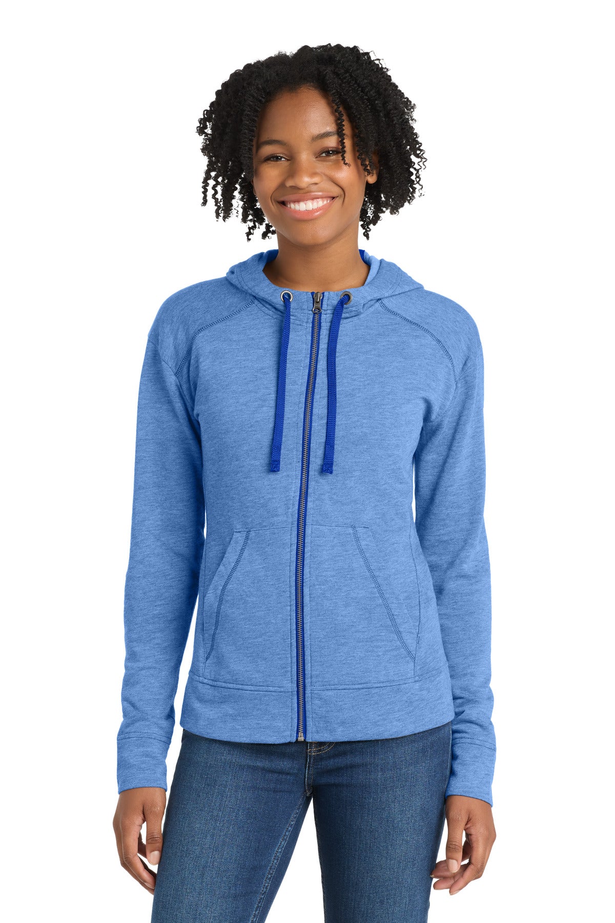 Sport-Tek Women's PosiCharge Tri-Blend Wicking Fleece Full-Zip Hooded Jacket LST293 True Royal Heather