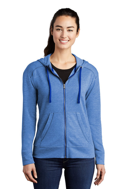 Sport-Tek  Women's PosiCharge  Tri-Blend Wicking Fleece Full-Zip Hooded Jacket LST293 True Royal Heather