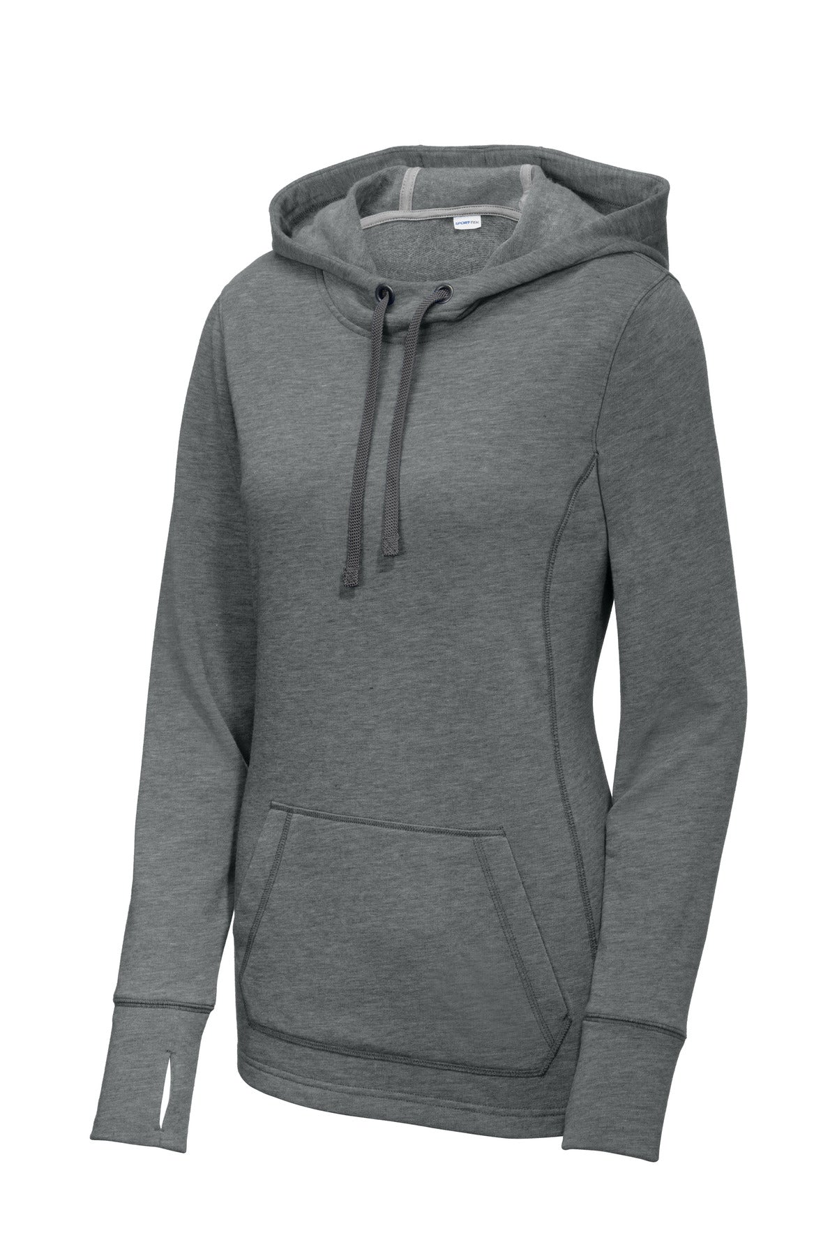 Sport-Tek  Women's PosiCharge  Tri-Blend Wicking Fleece Hooded Pullover. LST296 Dark Grey Heather