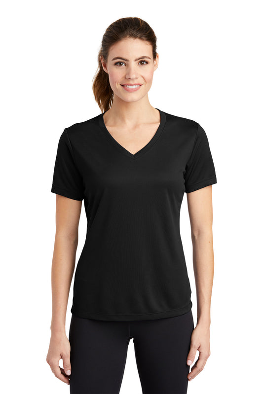Sport-Tek Women's PosiCharge RacerMesh V-Neck Tee. LST340 Black