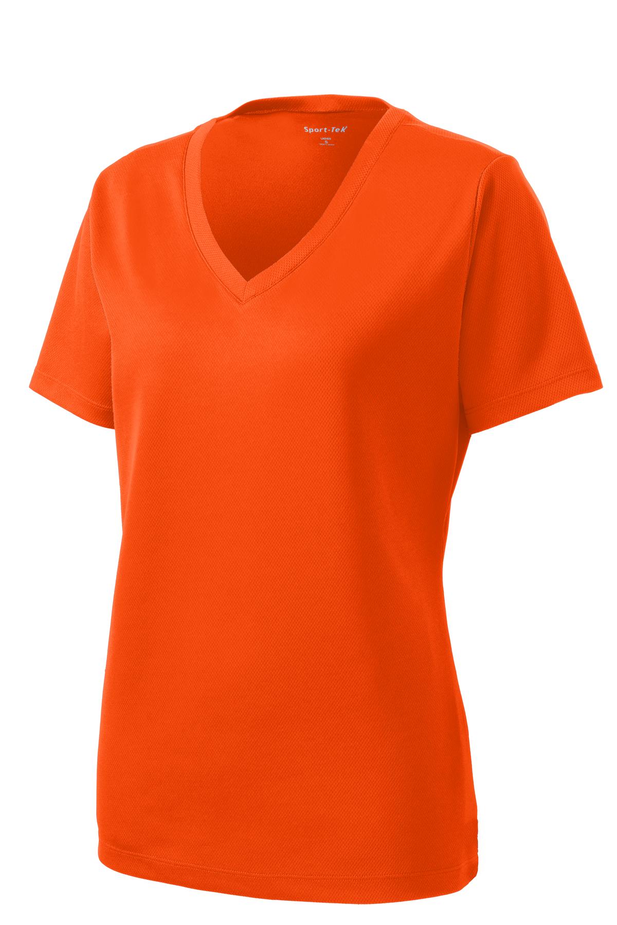 Sport-Tek Women's PosiCharge RacerMesh V-Neck Tee. LST340 Neon Orange