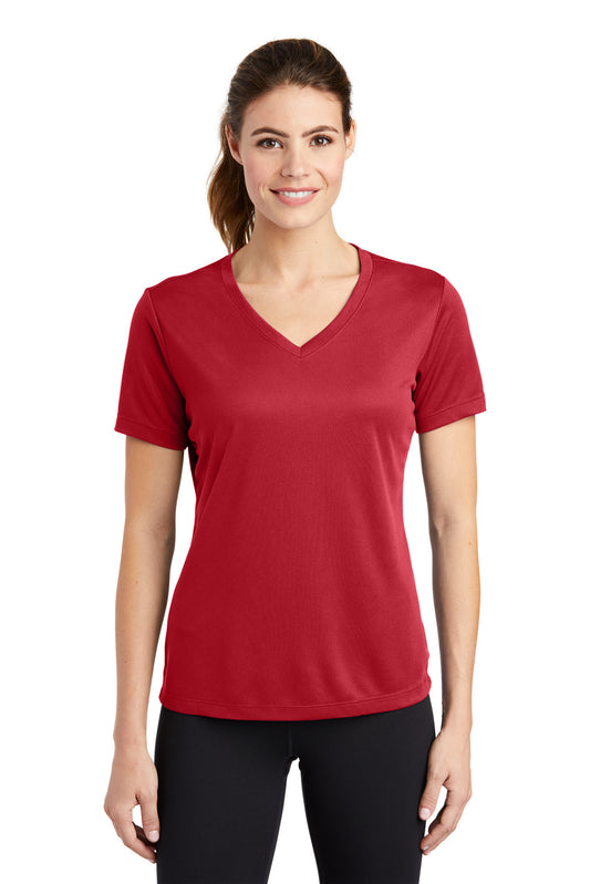 Sport-Tek Women's PosiCharge RacerMesh V-Neck Tee. LST340 True Red