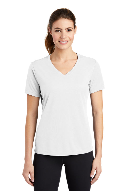 Sport-Tek Women's PosiCharge RacerMesh V-Neck Tee. LST340 White