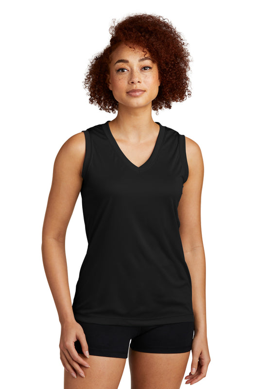 Sport-Tek Women's Sleeveless PosiCharge Competitor V-Neck Tee. LST352 Black