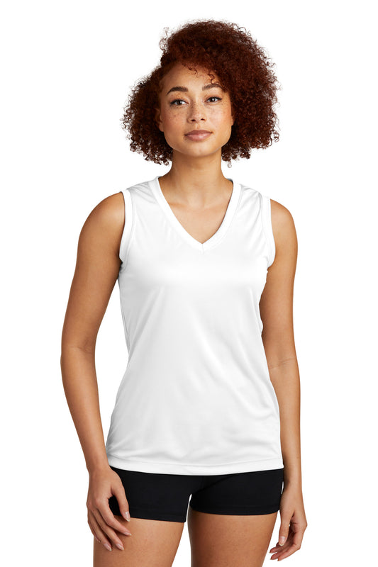 Sport-Tek Women's Sleeveless PosiCharge Competitor V-Neck Tee. LST352 White
