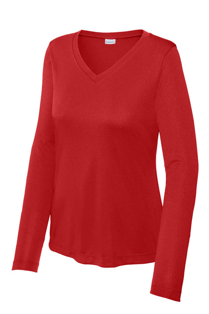 Sport-Tek Women's Long Sleeve PosiCharge Competitor V-Neck Tee. LST353LS Deep Red
