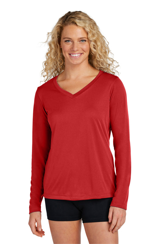 Sport-Tek Women's Long Sleeve PosiCharge Competitor V-Neck Tee. LST353LS Deep Red
