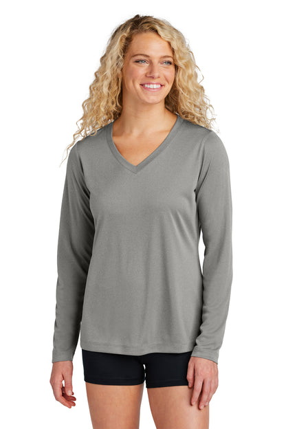Sport-Tek Women's Long Sleeve PosiCharge Competitor V-Neck Tee. LST353LS Grey Concrete Heather