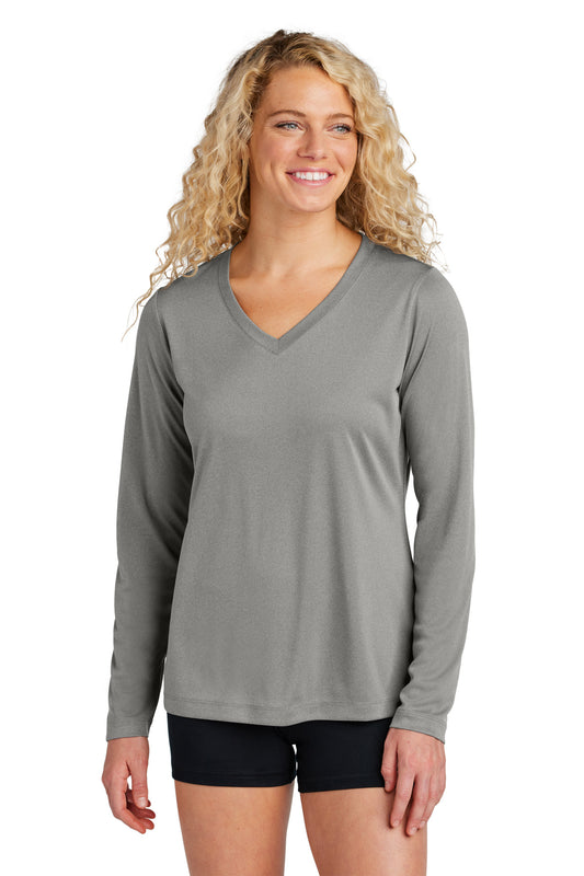 Sport-Tek Women's Long Sleeve PosiCharge Competitor V-Neck Tee. LST353LS Grey Concrete Heather