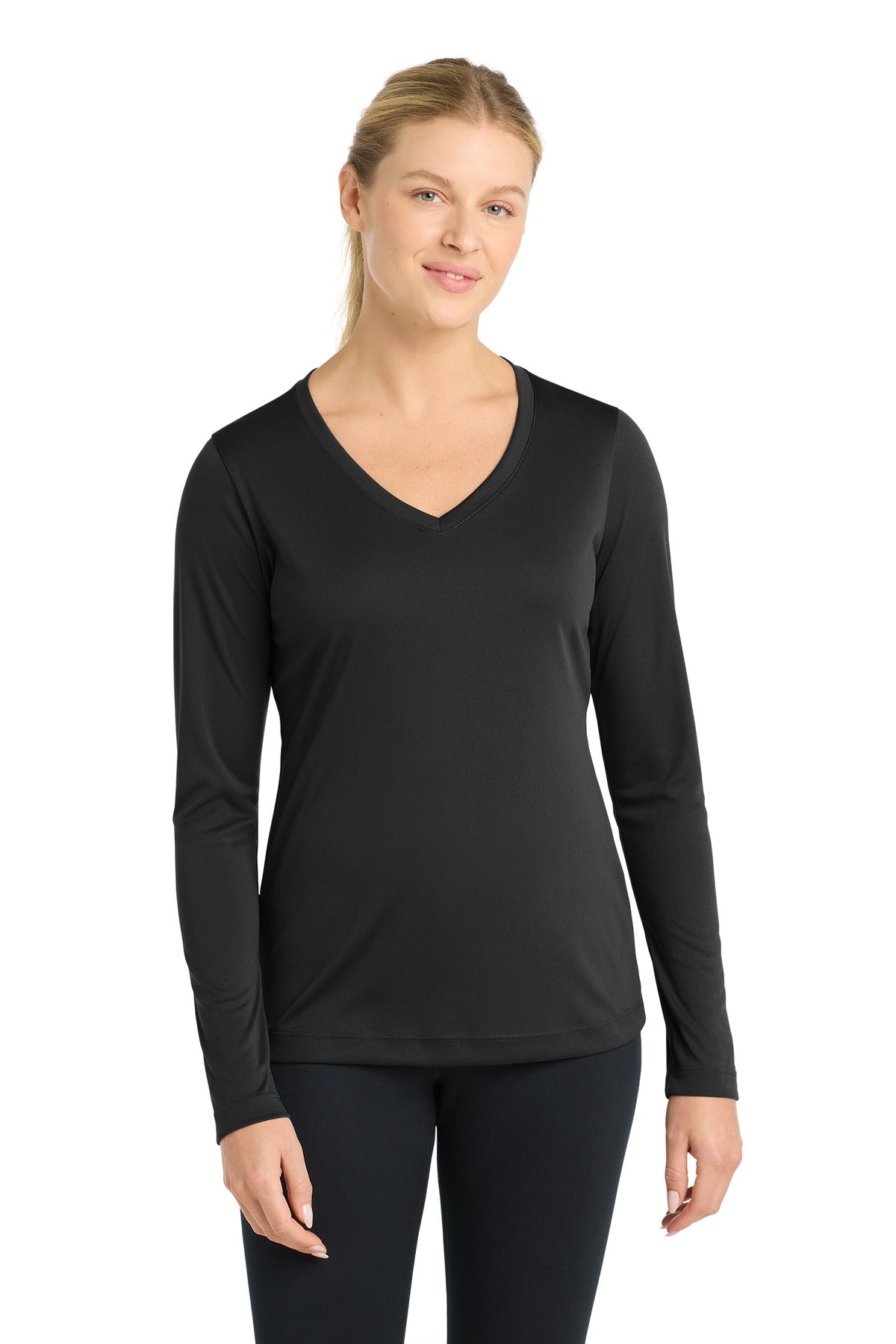 Sport-Tek Women's Long Sleeve PosiCharge Competitor V-Neck Tee LST353LS Black