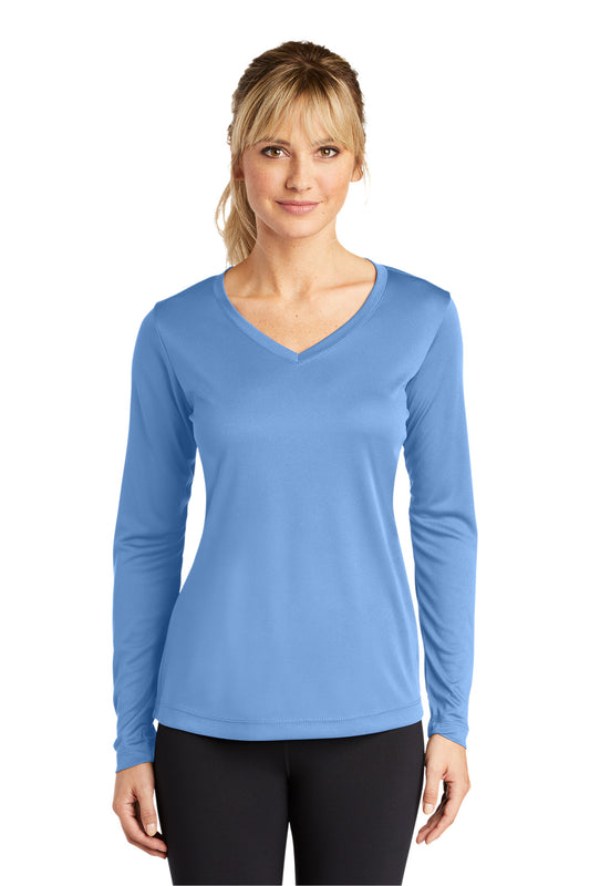 Sport-Tek Women's Long Sleeve PosiCharge Competitor V-Neck Tee. LST353LS Carolina Blue