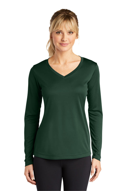 Sport-Tek Women's Long Sleeve PosiCharge Competitor V-Neck Tee. LST353LS Forest Green