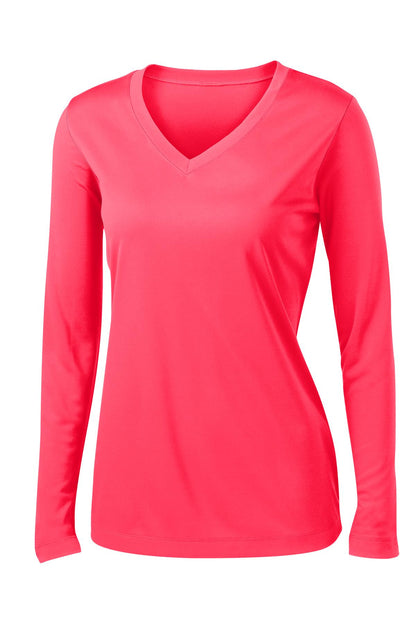 Sport-Tek Women's Long Sleeve PosiCharge Competitor V-Neck Tee. LST353LS Hot Coral